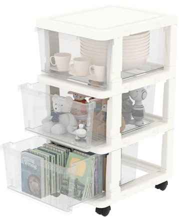 Cetomo Clearview Kunststoff 3 Aufbewahrungsschubladen, Aufbewahrungsschubladenwagen mit 4 Rollen für Zuhause, Schrank, Schlafzimmer, Bad, Büro, Waschküche, Küche und Schulschlafsaal, weiß, 1er Set