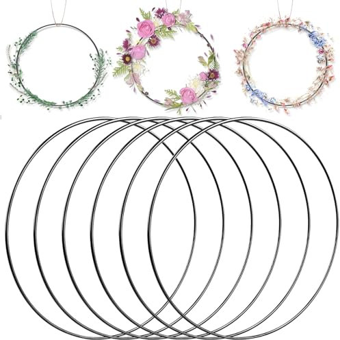 Metallringe zum Basteln - 6 Stück 20cmø 3mm stark Schwarz Metallring, Drahtringe zum Basteln, für Wickeltechnik Traumfänger Floristik Hochzeitskranz
