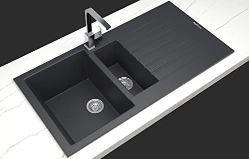 Realstone Fregadero empotrable de granito, antracita, 100 cm x 50 cm