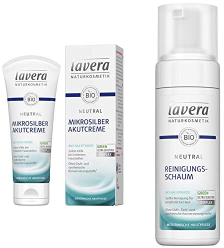 lavera Neutral Akutcreme mit Mikrosilber - 75ml & Neutral Reinigungsschaum - Bio Nachtkerze - Sanfte Gesichtsreinigung - empfindliche Haut - Neurodermitis - Medizinische Hautpflege - vegan - 150 ml