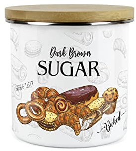 Purely Home Dark Brown Sugar Storage Canister - The Bakery Range - White Metal Enamel Kitchen Food Pantry Jar