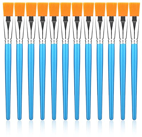 12pcs Flat Paint Brushes 1 Inch Wide, Watercolor Acrylic Paint Brush Bulk Synthetic Nylon Oil Painting Brushes for Artists Professional Amateurs Gouache & Acrylic Painting