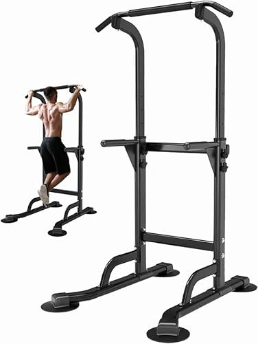 Power Tower Dip Station pull up bar freestanding | Height Adjustable Exercise Equipment Fitness Workout Station Pull Up Bar frame for Home Gym for Teens, Women & Beginners