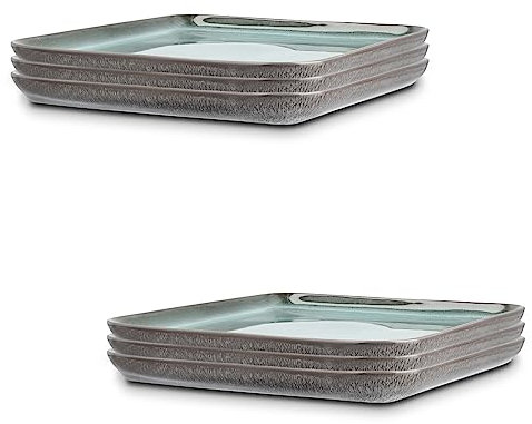 Peill+Putzler Germany 6er-Set Dessertteller in grün aus Steinzeug, eckige Teller 19,5x19,5cm für 6 Personen, spülmaschinenfest & mikrowellengeeignet, jedes Teil ein Unikat