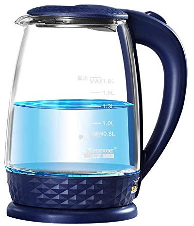 Hervidor eléctrico 1 Hervidor doméstico de 8 l, olla saludable, hervidor eléctrico de vidrio de borosilicato, agua hirviendo visible, azul oscuro-azul oscuro Present