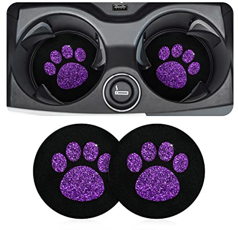 CGEAMDY 2 Stücke Bling Auto Untersetzer, Universal Getränkehalter Einsatz, Silikon Anti-Rutsch Auto Einsatz (Lila)