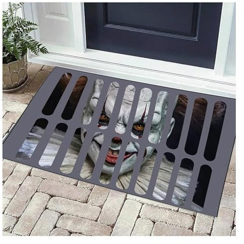JLTXKST Halloween fußmatte, Lustige Horror Teppiche,Halloween Horror-fußmatte,Scary kanalisation Clown fußmatte,für Halloween Dekoration.(40x60cm) (B)