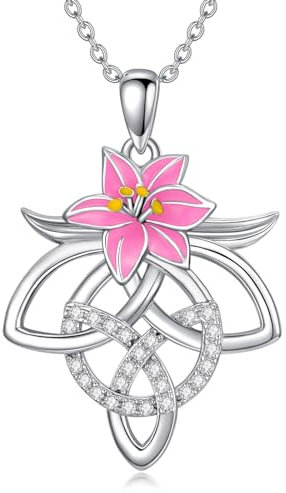 YAFEINI Celtic Flowers Necklace for Women 925 Sterling Silver Celtic Knot Heart Necklace Celtic Lily Flowers Jewelry Good Luck Gifts for Girls (Celtic Flowers Necklace)