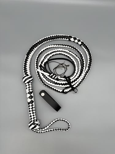 Generisch Bullwhip Fouet en cuir véritable fait à la main avec 12 brins de 92 cm Noir/blanc