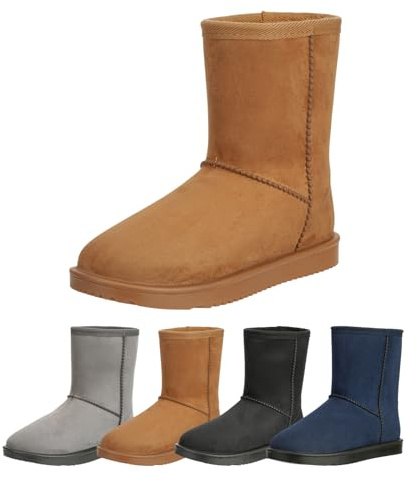 RL24 - Allwetterstiefel Yukon | Schlupfstiefel für Damen & Mädchen | gefütterte Boots in Wildlederoptik | wasserdichte Winterboots in Camel, Grau oder Schwarz | Winterschuhe in Größe 30-41