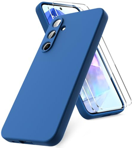 Vansdon Hülle kompatibel mit Samsung Galaxy A55 5G Hülle, mit 2 Schutzglas, weiche TPU Flüssigsilikonhülle, stoßfestem Gummi Silikongel Fall-Blau