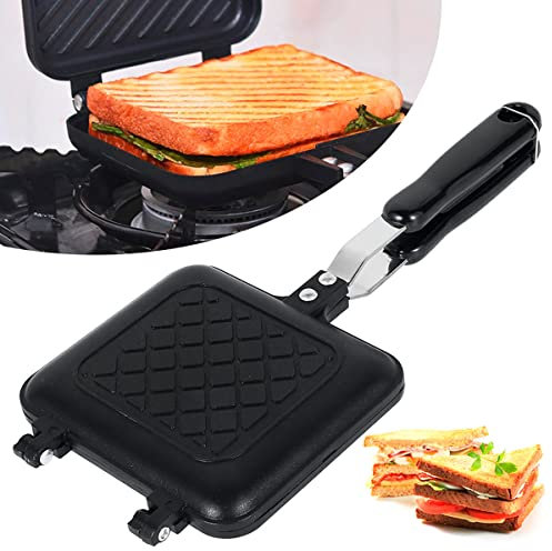 QINGLANG Toastie Maker Double Side Bread Frying Pan Non Stick Stovetop Sandwich Maker Toast Machine with Heat-Resistant Handles Multiple Purposes Sandwich Press Camping Toaster for Gas Stove