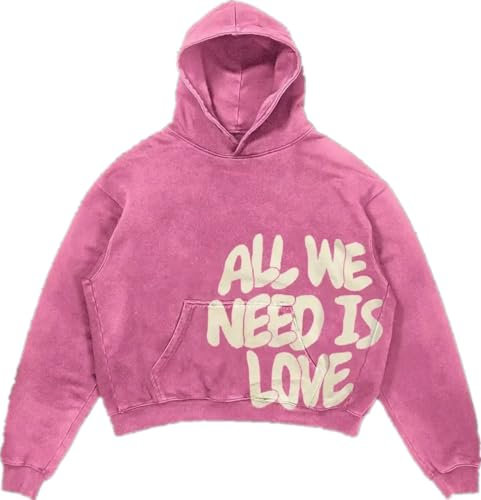 Silver Basic Unisex Love Is all We Need Felpe con Cappuccio Maniche Lunghe con Tasche Stile Gotico e Punk per Autunno e Inverno L,Pink-2