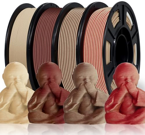 RepRapper Wood PLA 4er Pack - 4x 250g Echtholzfaser 1.75mm in Mahagoni/Natur, Dunklem Mahagoni, Walnuss & Natur - Farbverlauf Holz PLA mit Natürlicher Maserung (±0,03 mm) - Plug-and-Play