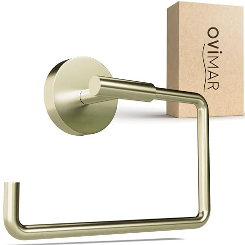 ovimar Toilettenpapierhalter Farstadsanden zum Bohren Gold | Edelstahl | Klorollenhalter ohne Deckel | WC Rollenhalter mit Absenkdämpfung zum Bohren | WC Papierhalter