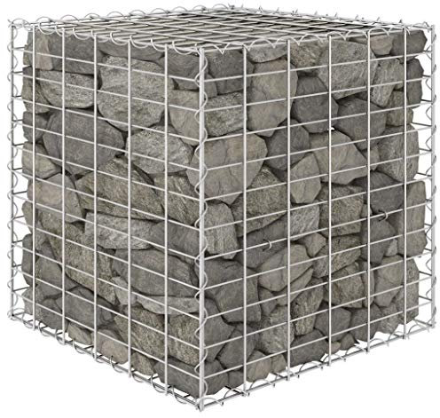 Baziroo Gabionen-Hochbeet Stahldraht 60x60x60 cm Silber Blumen Pflanzkübel Steinkorb Garten Steingabione Gabionenkorb Gabionen Pflanzkübel Hochbeet Metall Raised Bed Hochbeet Füllung