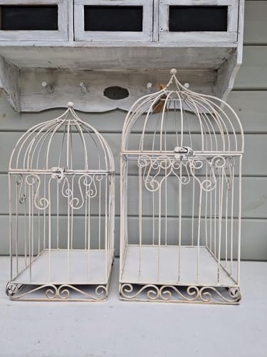Arinosa Dekokäfig Vogelkäfig eckig cremeweiss Metall Shabby Chic Landhaus Größe wählbar, Bitte Größe wählen:Klein 20x20x43 cm