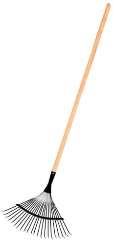 Acan Tradineur - Rastrillo de jardín con Mango de Madera, Cabeza metálica con 22 púas, Dientes Largos, Escoba para Barrer Hojas, césped, Ligero y Resistente - 150 x 36 cm