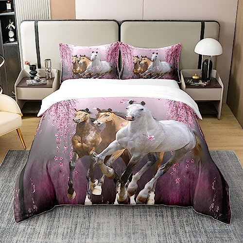 Homemissing Galloping Pferd, 100 % Baumwolle, Bettbezug, 200 x 200 cm, Botanisch, Baumwolle, Bettbezug-Set, niedliche Tiere, Bauernhof, Cowboy, Bettwäsche Set