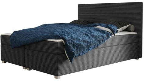 Mirjan24 Boxspringbett mit H3-Matratze (19 cm hoch) Retyk Cord, Bonellfederung + Schlafzimmer, Topper (2 cm), Polsterbett mit Kopfteil (Poso 34, 140 x 200 cm)
