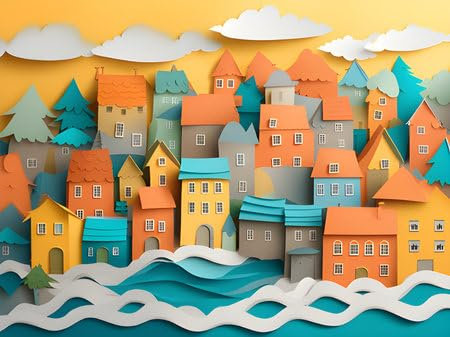 adrium Acryl-Bild 130 x 100 cm: 3D-Darstellung eines hölzernen Spielzeughauses, umgeben von Bäumen und Wald (211890965)