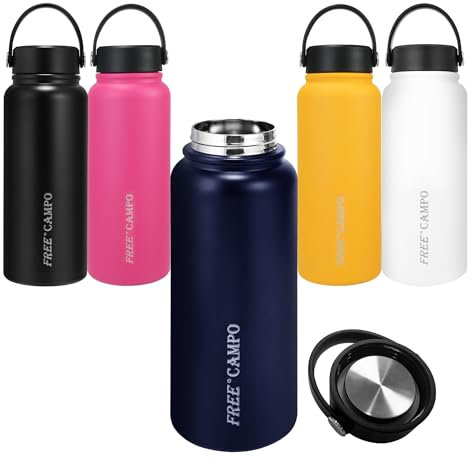 FREE CAMPO Gourde en acier inoxydable pour le sport - 800 ml - Sans BPA - Anti-fuite - Garde au chaud jusqu'à 12 h et au froid pendant 24 heures - Pour les boissons gazeuses, l'école, le fitness (bleu