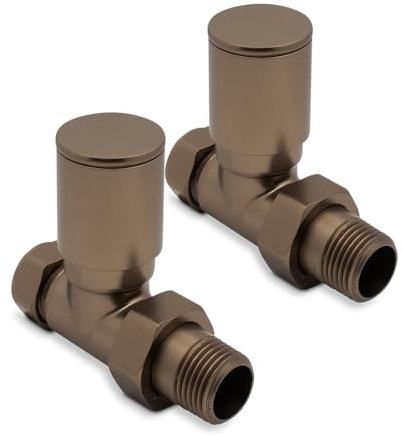 Bronze Straight Modern Standard Rounded Radiator Towel Rail Valves Central Heating (Pair) 1/2 BSP