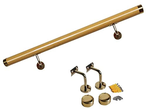 Wasserdichte PVC-Handläufe für Außenstufen, 3 Fuß/4 Fuß/5 Fuß/6 Fuß/10 Fuß/12 Fuß/14 Fuß/20 Fuß Innentreppenhandlauf mit goldenen Wandhalterungen (Farbe: Holzfarbe, Größe: 6 m (20 Fuß))