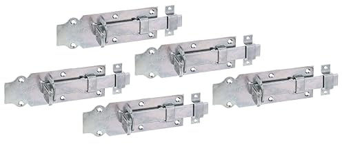 Alberts 840938 Schlossriegel | gerade, mit flachem Griff und befestigter Schlaufe | galvanisch verzinkt, Dickschichtschutz | Platte 160 x 56 mm | 5er Set