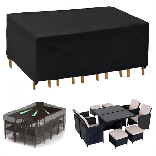 ZDLLDZ Garden Furniture Covers Waterproof Rectangular/Cube Outdoor Furniture Covers for Table Chairs, Heavy Duty 420D Oxford Fabric Patio Furniture Cover Windproof Anti-UV Ripstop 280x220x85cm
