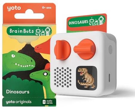 Yoto Mini (2024 Edition) + BrainBots Dinosaurs Bundle – Kids Screen-Free Bluetooth Audio Player, All-in-1 Travel Device for Stories Music Podcast Radio White Noise, Use as Speaker or with Headphones