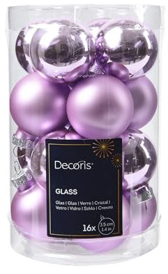Kaemingk Palline di Natale in vetro 3,5 cm, 16 pezzi, opache e lucide, piccole palline per albero di Natale per Natale, decorazioni per albero di Natale e albero di Natale, viola chiaro
