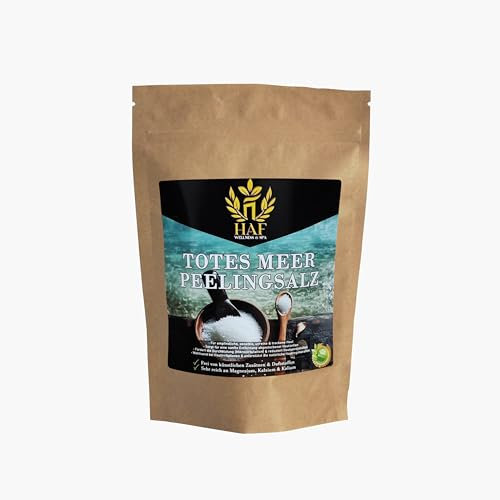 HAF® Premium Totes Meer Peelingsalz für empfindliche & trockene Haut | 1 x 1 kg im Beutel | Salz Peeling 100% naturrein aus Jordanien für Gesicht & Körper | Körperpeeling für Sauna, Dusche & Dampfbad