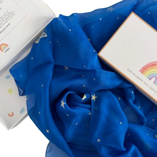 milijou – Spielseide Seide – Vielseitiges natürliches Seidentuch für kreatives Spielen, Tanzen & Verkleiden, pädagogische Aktivitäten nach Montessori Waldorf, 90x90cm, Sternenhimmel