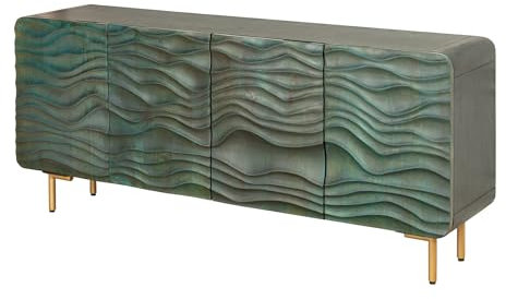 Riess Ambiente Design Sideboard Wave - 160cm - türkis Mangoholz - Massivholz mattgold Metallbeine