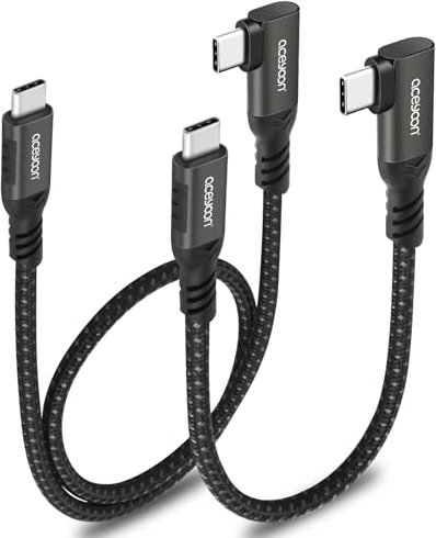 aceyoon 240W USB C Cable Corto, 15cm+50cm Cable USB C a USB C 5A PD Cable de Carga Rápida USB C ángulo de 90 Grados con Chip E-Maker para iPhone 16 15 Pro Max, para MacBook, para Galaxy, para Huawei