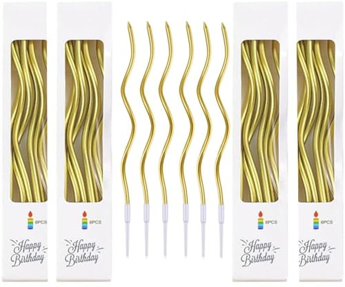 BOBOZHONG Gebogene Geburtstagskerzen, 24 Stück Spiral Kerzen für Torte, Kuchen, Cupcake, Hochzeit, Party Dekoration (Gold)