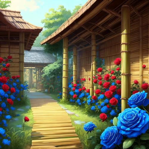 AxiangziK Landschaft Gestempeltes Stickerei-Kreuzstich-Set,Gartenhaus,Anfänger,beliebtes Bastelzubehör,11CT Stickset für Erwachsene,perfekte Verzierung,40x40cm