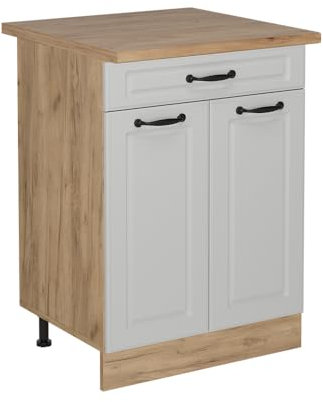 Vicco Küchenunterschrank R-Line, Weiß Landhaus, 60 cm mit Schublade, AP Eiche