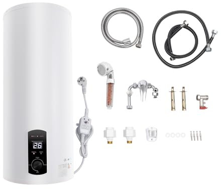 Termo Electrico 35/50/60/70 Litros,2000W Calentador de Agua EléCtrico Vertical,Seguro Duradero con Luz Piloto,Indicador Digital de Temperatura,Incluye Kits de InstalacióN y Duchas (60 Litros)