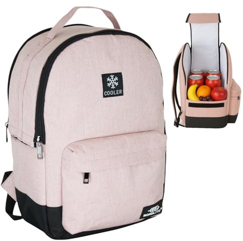 Cooler Backpack Insulated Lunch Bag – Leakproof, Water Resistant, Large Capacity Cool Bag for Work, Travel, Picnic, Beach – Thermal Backpack with Pockets & Bottle Holder, 28x15x39cm - Pink -