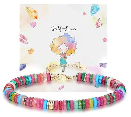 JSDDE Bunte Perlenarmband Edelstein Armband für Damen Frauen Kristallarmband Glücksarmband Boho Schmuck