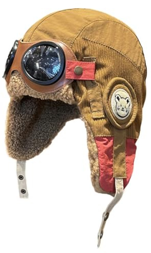 Hrlace - Bonnet d'aviateur unisexe avec protège-oreilles pour l'hiver - Chaud et mignon - Pour automne et hiver - Bonnet de pilote pour extérieur - Pour enfants, femmes et hommes - Caramel - Enfants