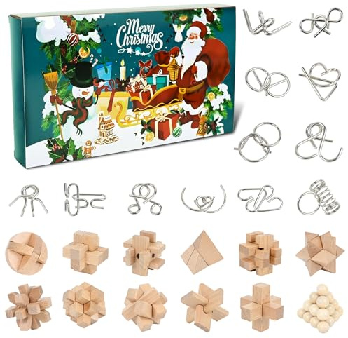 PATEMZON Knobelspiel Adventskalender 2025 Kinder, 24 Tage Weihnachtskalender mit 3D Holz und Metall Knobelei, 3D Puzzle Logik Geist Spielzeug Weihnachts Geschenke für Jungen Mädchen Jugendliche