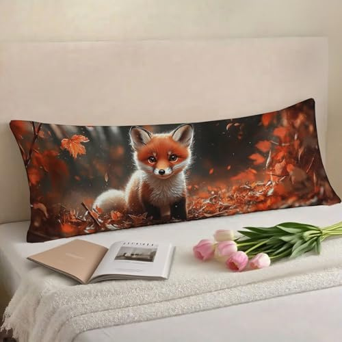 Seitenschläferkissen Bezug seitenschläferkissen 145x40 Herbst Kissenbezug 40x145 Fuchs Premium Superweicher Samt Body Pillow Kissenbezüge mit Unsichtbarem Reißverschluss Zierkissenbezüge w-1829