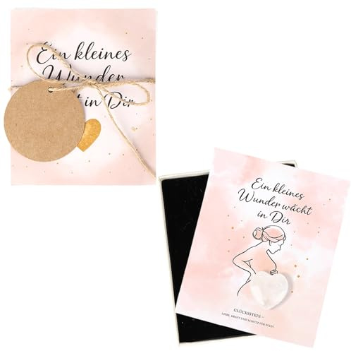 VIvaSmart Schwangerschaft Geschenk – Glücksstein mit Karte, Geschenkbox, Jutegarn & DIY-Set – Schwangerschaft verkünden, Meilensteinkarten Schwangerschaft, Geschenk für Schwangere & werdende Mütter