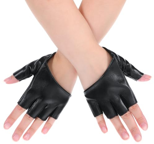 Styquenzer Punk Handschuhe Lederhandschuhe Damen Gothic Halb Finger Half Palm PU Leder Fingerlose Handschuhe Steampunk-Retro-Punk-Bikerhandschuhe für Hip Hop Halloween Cosplay