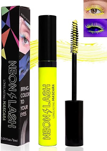 UV Neon Yellow Mascara, Volumen und Länge 1 Pc Gelbe Wasserfest Mascara | Colored Mascara,Yellow Waterproof Mascara for Eyelashes,for Halloween Christmas Party,Stage Use,Clubbing Makeup
