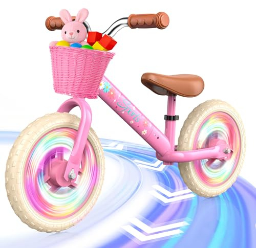 HappyGoLucky 12 Kids Balance Bike for 2-5 Girls with LED Wheels Basket