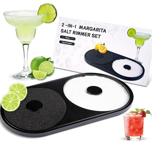 Margarita Salt Rimmer Set, 1 Pack Bar Salt and Sugar Rimmer with Sponge, 2-in-1 Bar Glass Cocktail Rim Set, Dishwasher Safe Black Barware Tools for Margarita Mojitos (Black)